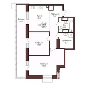 2-к квартира, вторичка, 70м2, 14/23 этаж