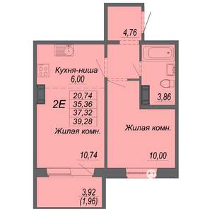 2-к квартира, строящийся дом, 37м2, 2/10 этаж