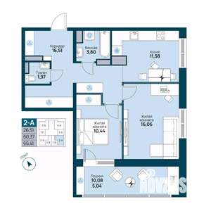 2-к квартира, вторичка, 65м2, 2/19 этаж