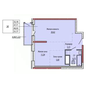 2-к квартира, вторичка, 48м2, 22/25 этаж