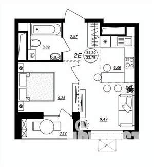 2-к квартира, строящийся дом, 34м2, 9/17 этаж