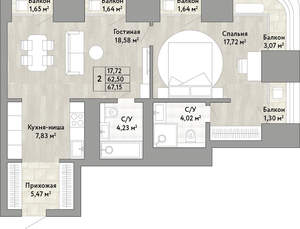 2-к квартира, вторичка, 63м2, 22/22 этаж