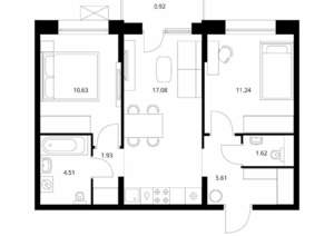 2-к квартира, вторичка, 54м2, 2/10 этаж