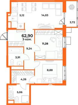 3-к квартира, вторичка, 63м2, 5/10 этаж