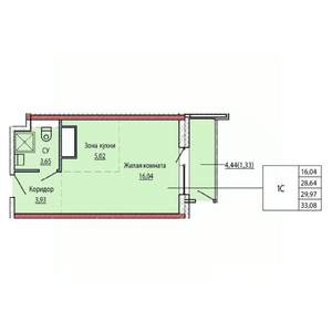 1-к квартира, строящийся дом, 29м2, 15/25 этаж