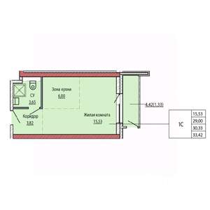 1-к квартира, строящийся дом, 30м2, 8/25 этаж