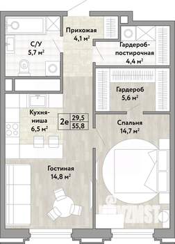 2-к квартира, вторичка, 56м2, 12/21 этаж