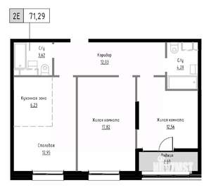 2-к квартира, вторичка, 71м2, 2/9 этаж