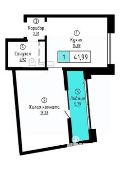 1-к квартира, вторичка, 42м2, 11/20 этаж