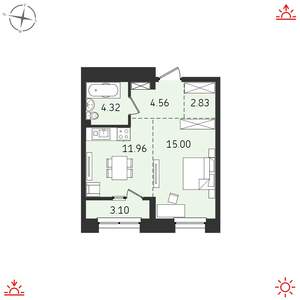 1-к квартира, вторичка, 42м2, 12/19 этаж