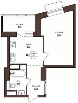 1-к квартира, вторичка, 32м2, 8/23 этаж