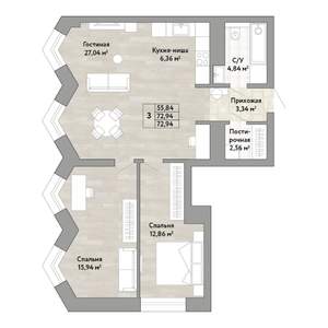 3-к квартира, вторичка, 73м2, 20/22 этаж