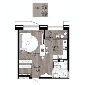 1-к квартира, вторичка, 43м2, 10/15 этаж