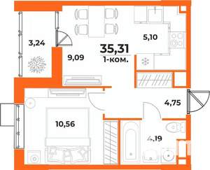 2-к квартира, вторичка, 35м2, 8/10 этаж