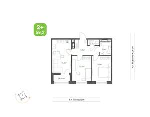 2-к квартира, вторичка, 58м2, 2/9 этаж