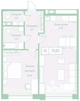 1-к квартира, вторичка, 71м2, 13/20 этаж