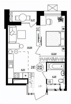 2-к квартира, строящийся дом, 41м2, 10/17 этаж