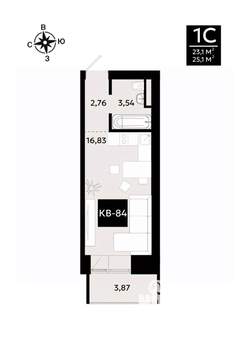 1-к квартира, вторичка, 25м2, 8/8 этаж