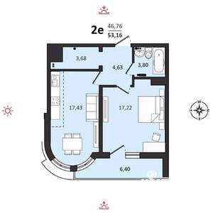 2-к квартира, строящийся дом, 53м2, 10/25 этаж