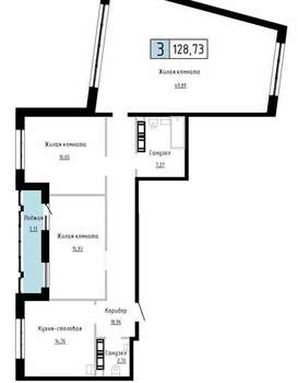 3-к квартира, вторичка, 129м2, 7/22 этаж