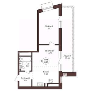 1-к квартира, вторичка, 47м2, 17/23 этаж
