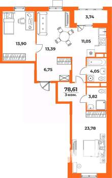 3-к квартира, вторичка, 79м2, 5/10 этаж