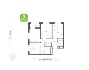 3-к квартира, вторичка, 67м2, 3/16 этаж