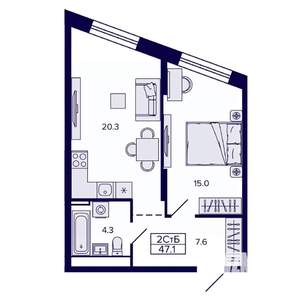 2-к квартира, вторичка, 47м2, 14/30 этаж