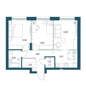 2-к квартира, вторичка, 64м2, 15/25 этаж