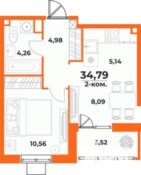2-к квартира, вторичка, 35м2, 2/10 этаж