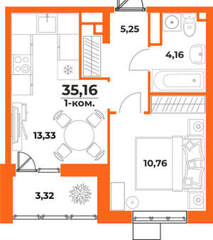 1-к квартира, вторичка, 35м2, 3/10 этаж