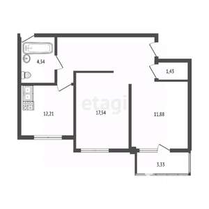 2-к квартира, вторичка, 60м2, 1/9 этаж