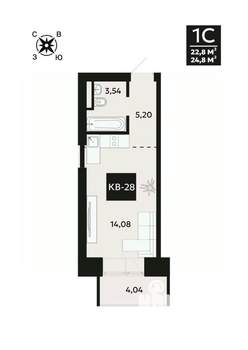 1-к квартира, вторичка, 25м2, 3/8 этаж