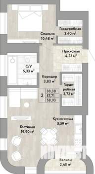 2-к квартира, вторичка, 58м2, 19/22 этаж