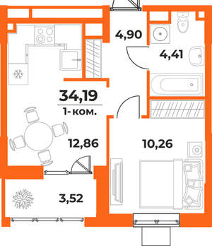 1-к квартира, вторичка, 34м2, 9/10 этаж