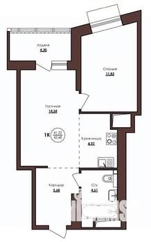 1-к квартира, вторичка, 43м2, 15/23 этаж