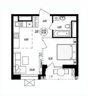 2-к квартира, строящийся дом, 34м2, 14/17 этаж