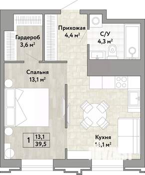 1-к квартира, вторичка, 40м2, 8/21 этаж