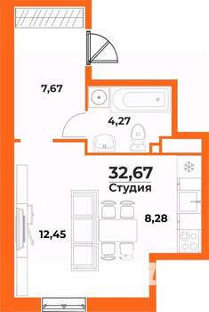 Студия квартира, вторичка, 33м2, 2/10 этаж