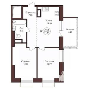 2-к квартира, вторичка, 52м2, 5/23 этаж