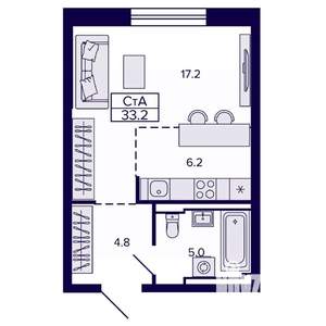 Студия квартира, строящийся дом, 33м2, 3/22 этаж
