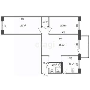 3-к квартира, вторичка, 59м2, 2/5 этаж