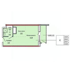 1-к квартира, строящийся дом, 29м2, 17/25 этаж