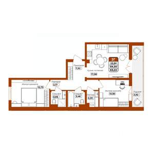 2-к квартира, вторичка, 63м2, 3/12 этаж