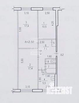 3-к квартира, вторичка, 62м2, 1/5 этаж
