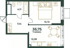 1-к квартира, вторичка, 37м2, 22/24 этаж