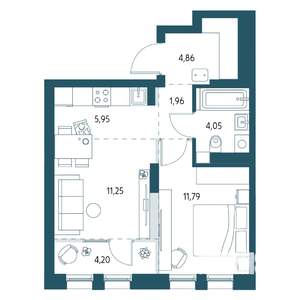 1-к квартира, вторичка, 42м2, 3/17 этаж