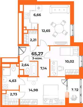 3-к квартира, вторичка, 65м2, 1/10 этаж