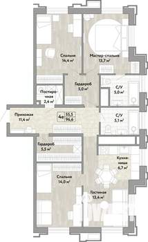 4-к квартира, вторичка, 97м2, 2/21 этаж