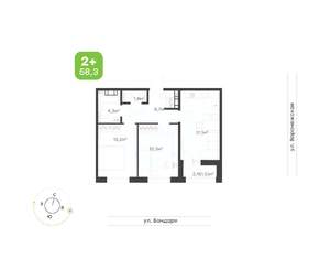 2-к квартира, вторичка, 58м2, 9/9 этаж